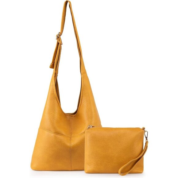 Handbags - Women Yellow Imported Vegan Leather Ultra Soft Foldable Shoulder Slouchy Bag